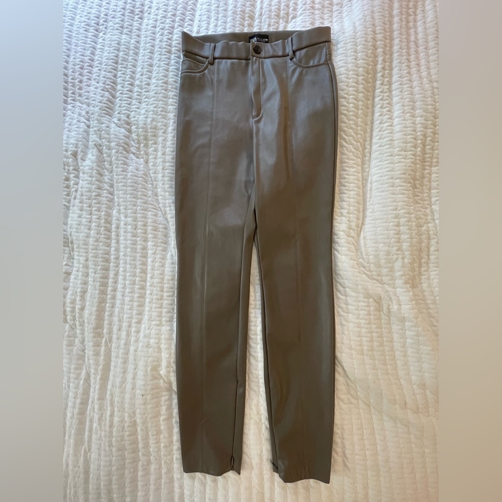 Zara, faux leather leggings, beige, taupe color, size large, NEW